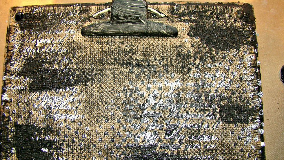 Dry brushed white and black gesso here and there. I like to use both in random spots so that when my paints are added  highlights and shadows are created.