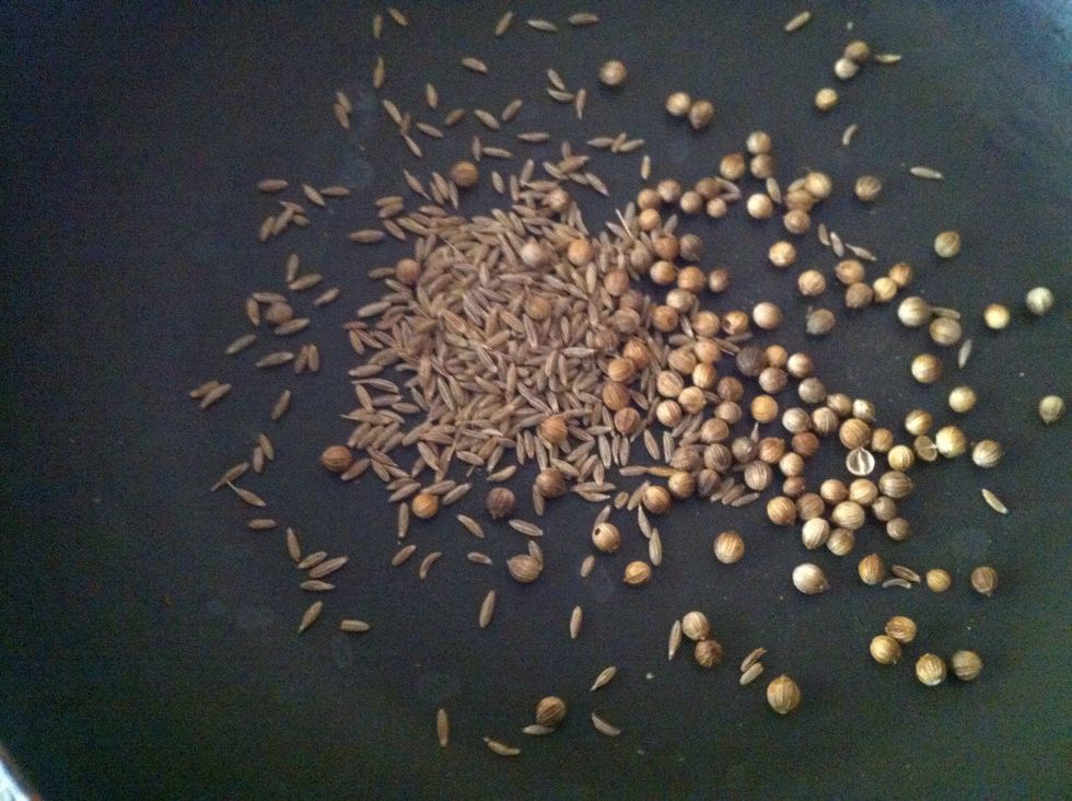Dry roast cumin and coriander seeds