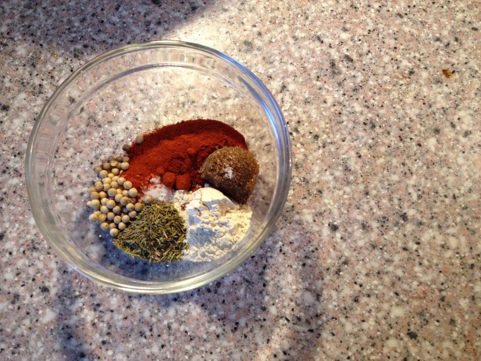 Dry rub in the making. Grind everything together in your spice grinder or use a coffee grinder, mind you can not use it for coffee again. Pull up tab. to see measurements \u2b07