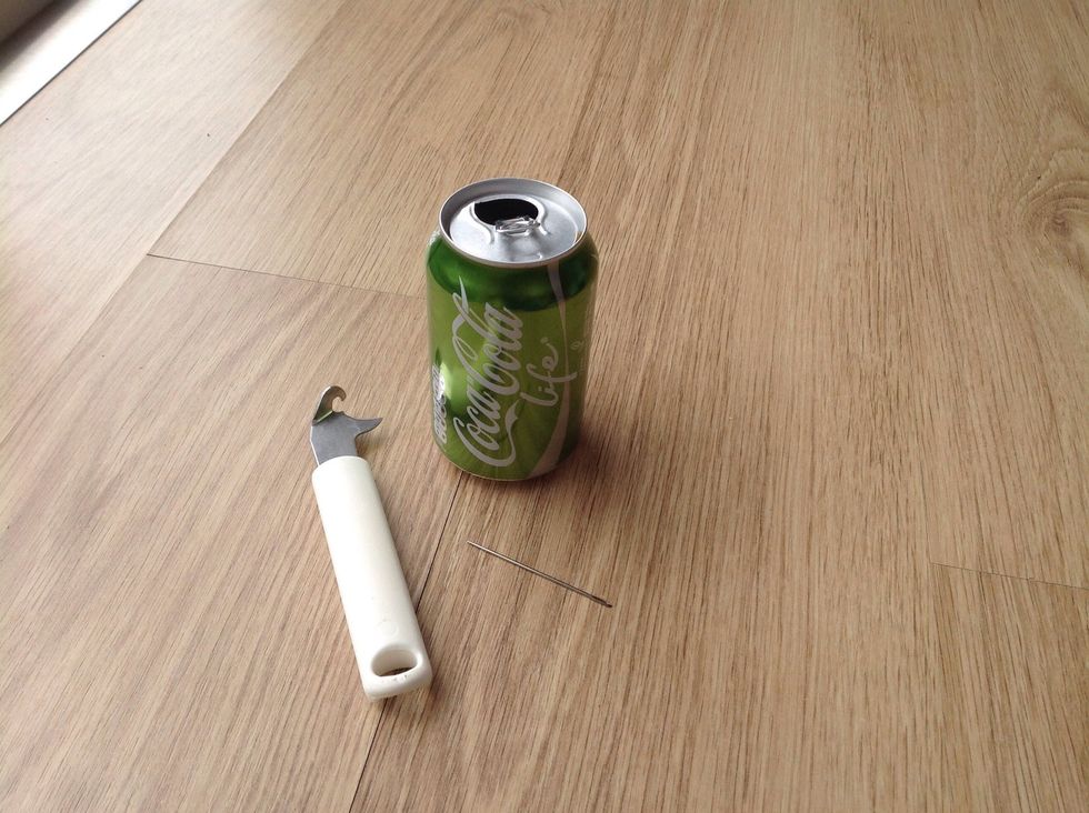 Du beh\u00f6ver en l\u00e4skburk, konserv\u00f6ppnare och n\u00e5l. En fil eller sm\u00e4rgelduk \u00e4r ocks\u00e5 bra f\u00f6r att slipa till ev vassa kanter.