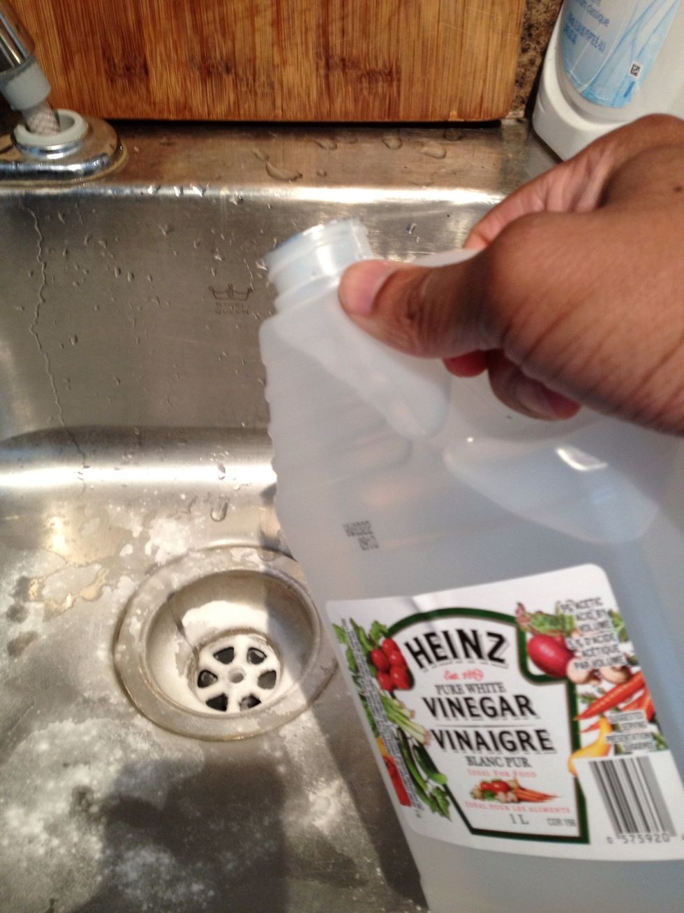 Dump 1/2 a cup of vinegar down the drain.