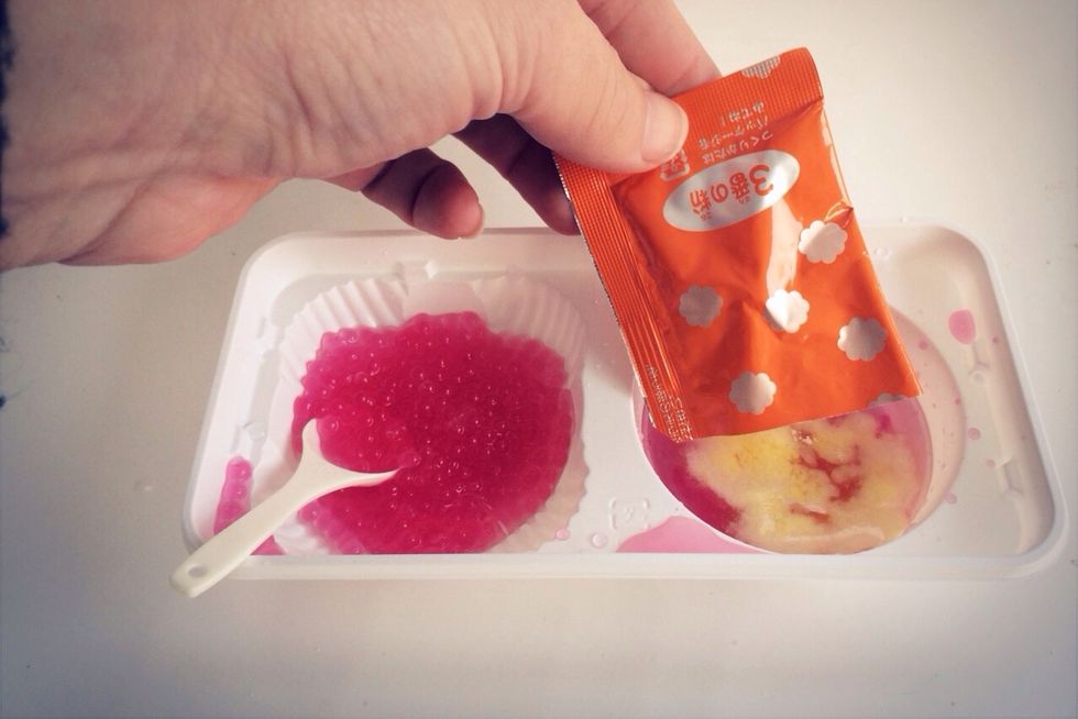 ~Dump #3 ORANGE Foaming Pudding Packet into Right Side of Tray ~ Mix until dissolved and Foamy