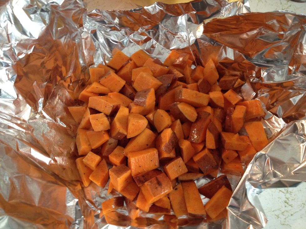 Dump half the bowl in the middle of the foil. I split mine into two because I had a lot.