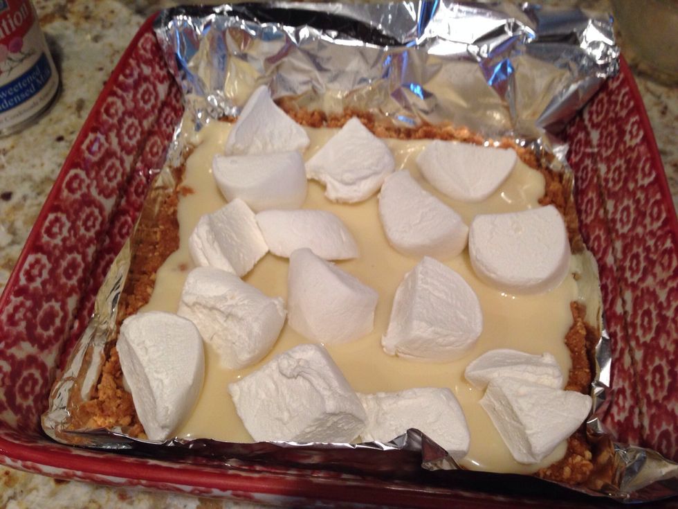 Dump on 1 cup marshmallows. (Marshmallow fluff and marshmallows work great together!)