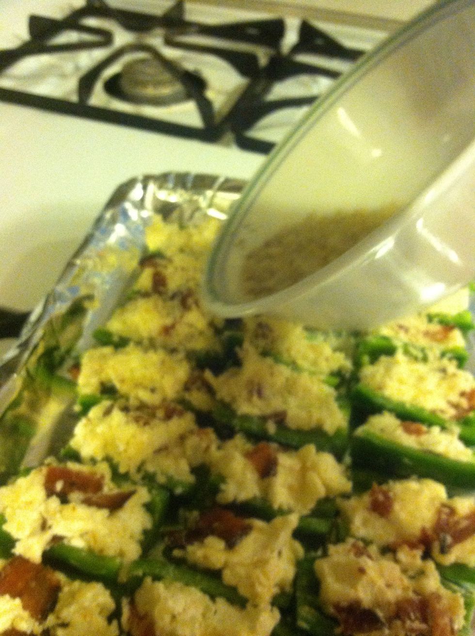 Dump on top - I place them close together on the pan so I can just sprinkle an even layer.