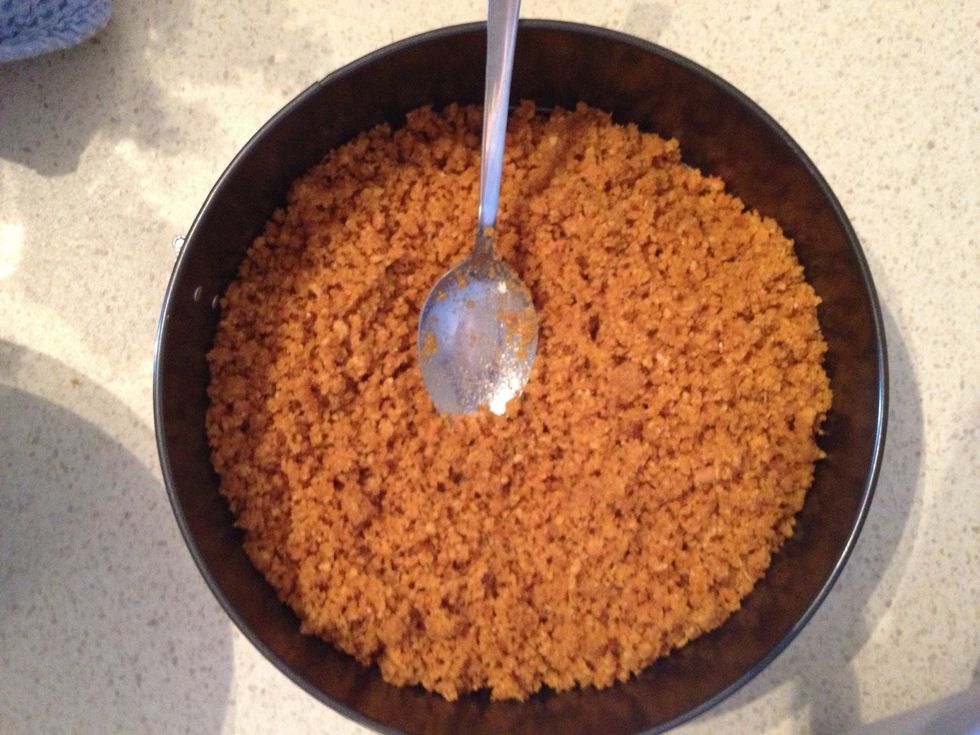 Dump the mixture into a springform pan and flatten out over the bottom and sides and place in the fridge to cool and harden. The springform will help later in removing the pie.