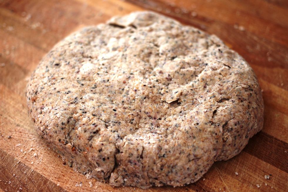 Dump your dough onto a board and knead until it is all combined. I know it will be super crumbly in the beginning, but have faith. It will come together!