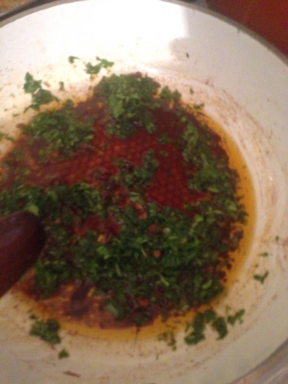During cooking add 1/4 teacup wine chopped coriander and dill, red and black pepper, salt and left to cook for ten minutes