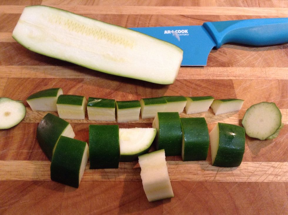 During that time dice the green zucchini...