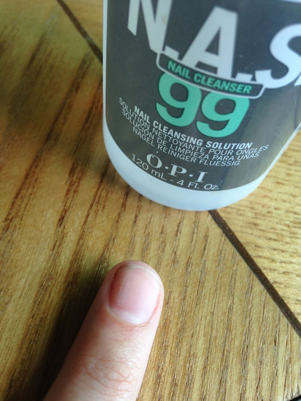 Dust off nails and spray with rubbing alcohol.. Doing this will make sure your manicure lasts a full 2 weeks! The alcohol removes any oils & residue that could cause the polish to peel off early...