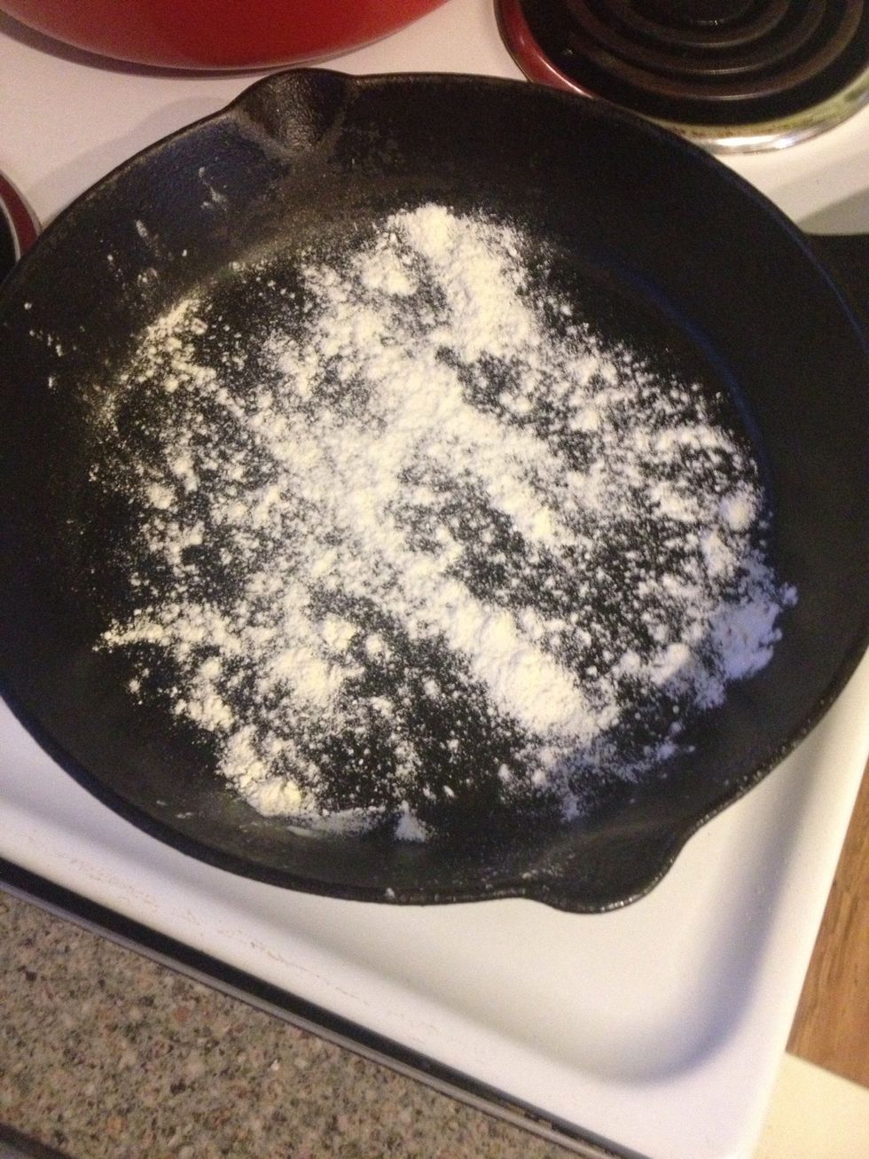 Dust with flour and as it starts to turn brown add your first piece of soda farl