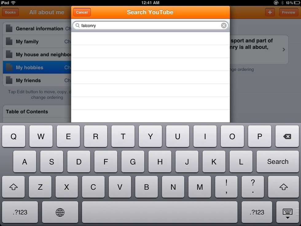 E.g. I searched for videos on falconry.