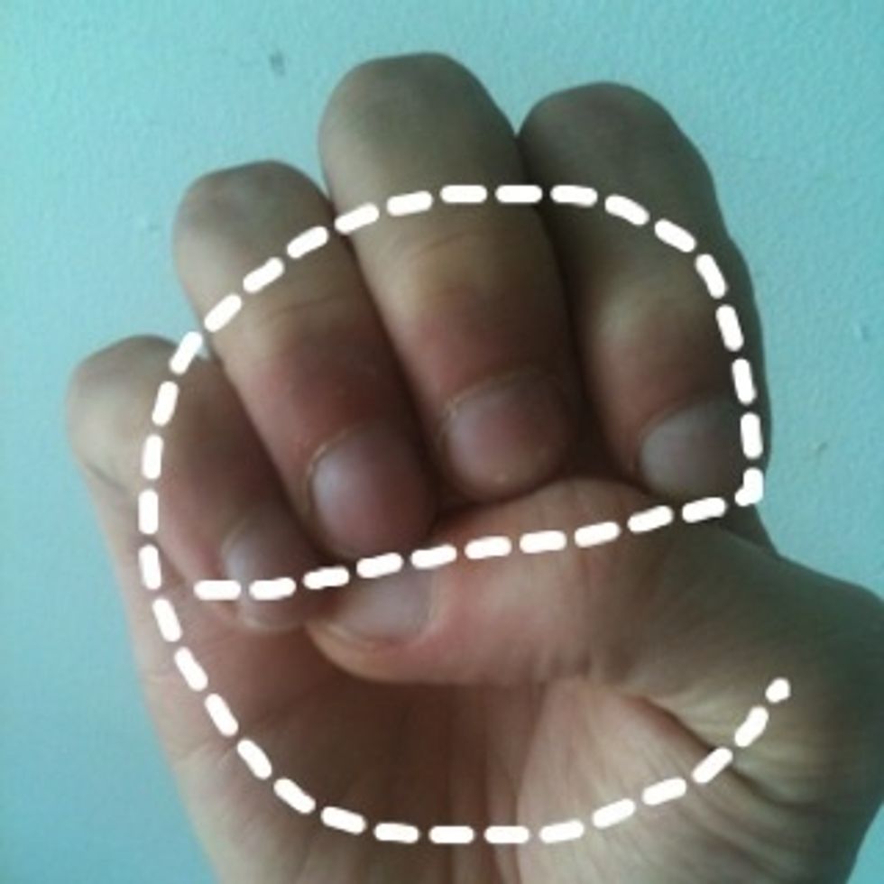 E: The thumb represents the middle line of a small 