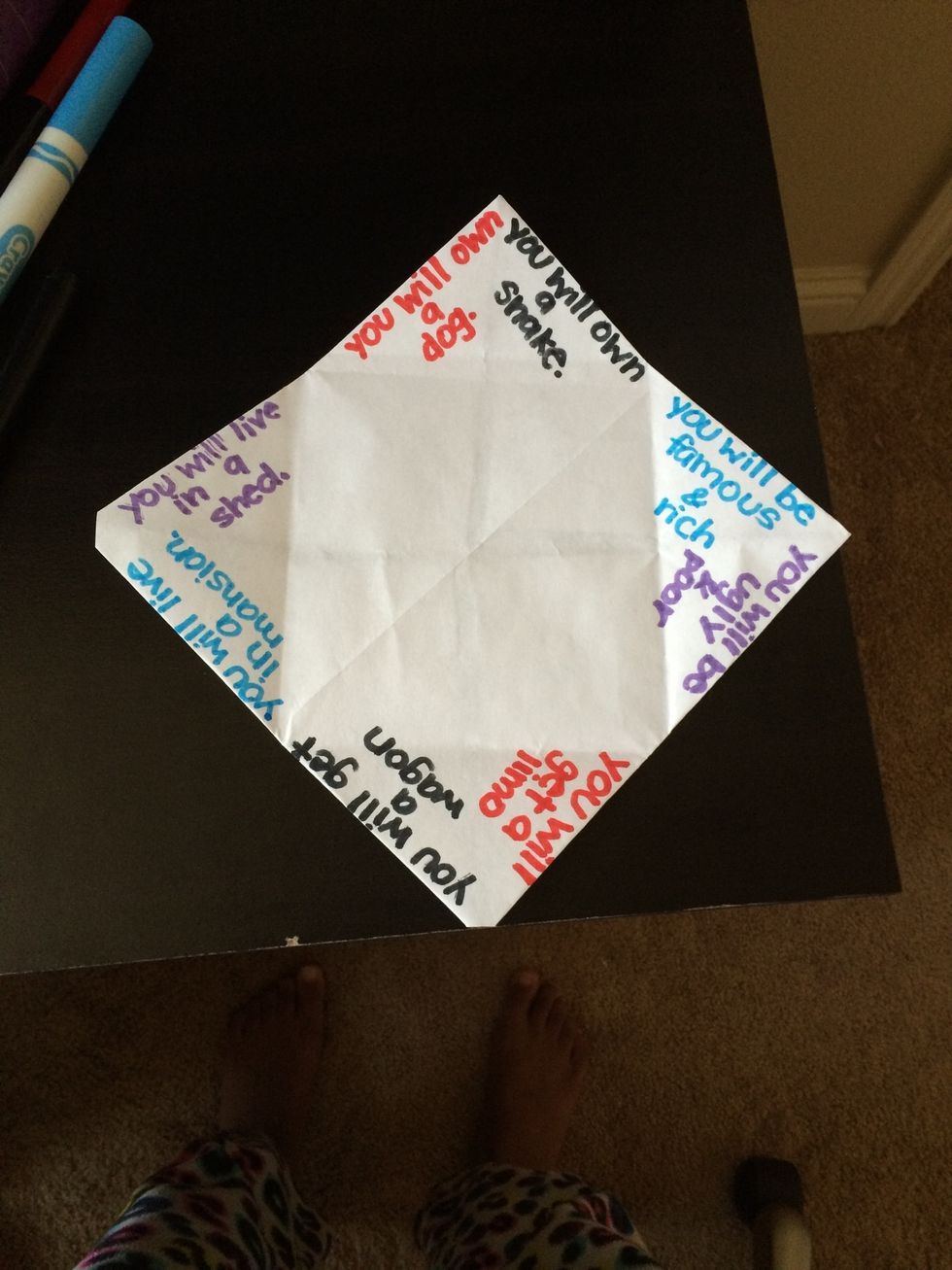 Each flap should have a different fortune.