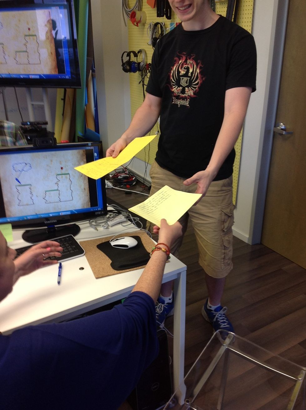 Each pair switches their paragraphs with another pair.