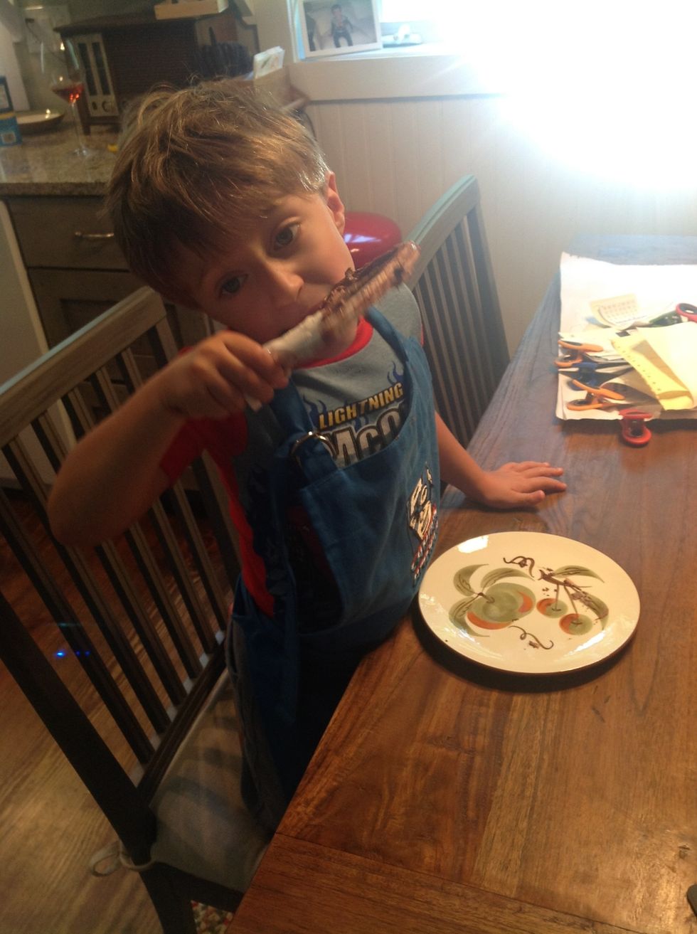 Eat remaining batter while brownies bake.