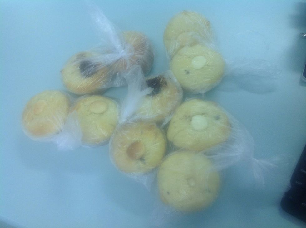 Eat them hot or put them in plastic bags to freeze, warning: if the muffins are still hot when put in the bags be sure to poke a few small holes in it to prevent sweating.
