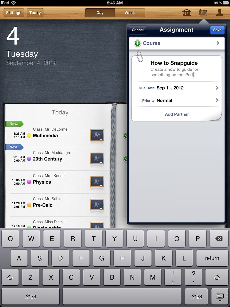 Edit the assignment title and description by tapping on Untitled Assignment and typing in your assignment. Edit the date it is due by tapping on Due Date.