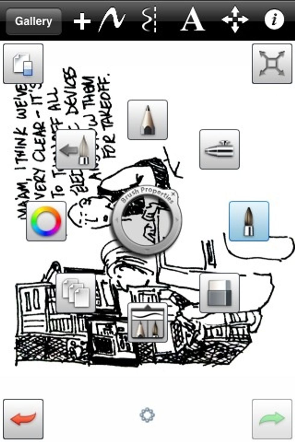 Edit your cartoon however you'd like. (I like to use the text tool to add a credit and URL.) When you're done, tap the "Gallery" button.