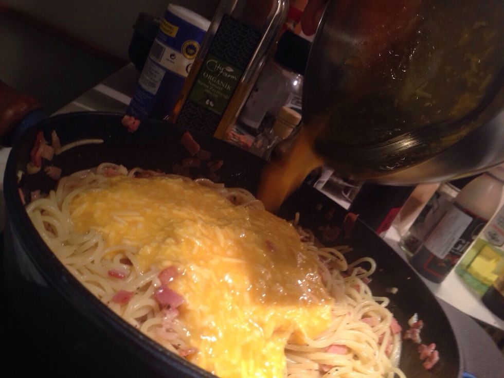 Egg and cheese mixture goes in.\ud83d\ude0e This step is very important ! You dont want the eggs cooks off. You must stir constantly on medium heat..\ud83d\ude08