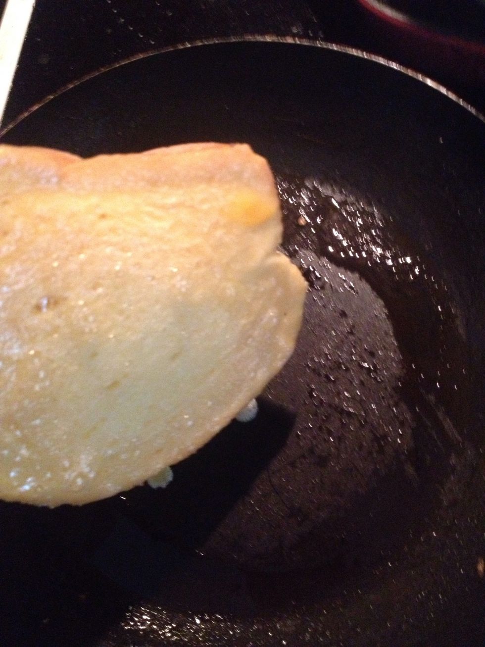 Egg side down in the pan