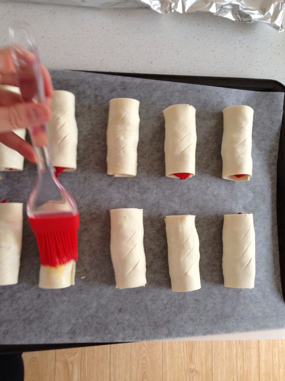 Egg wash all the surfaces for a nice golden look.