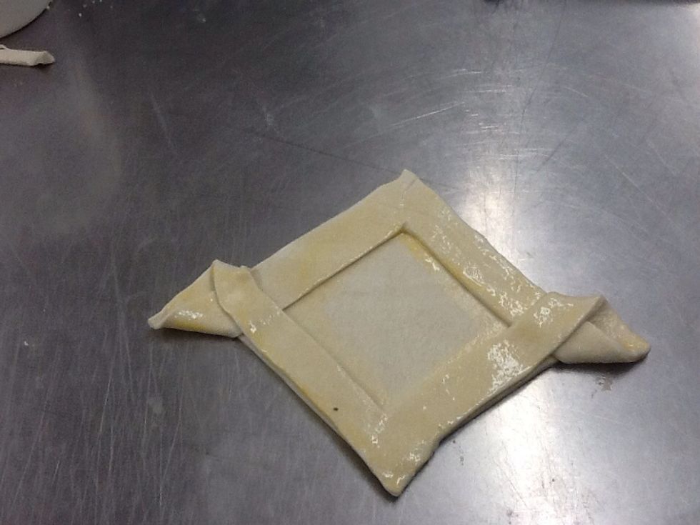 Egg wash the edges of the pastry.