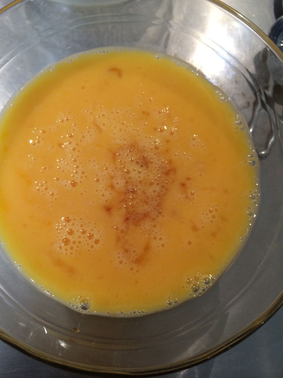 Eggs and vanilla slightly beaten