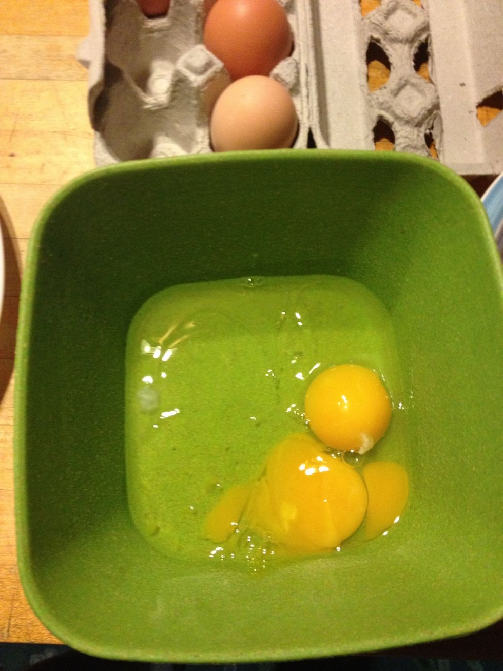 Eggs for the batter. Go ahead and beat them