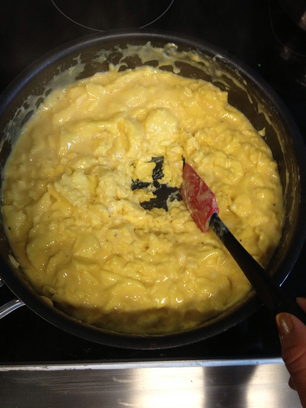 Eggs should start to thicken.