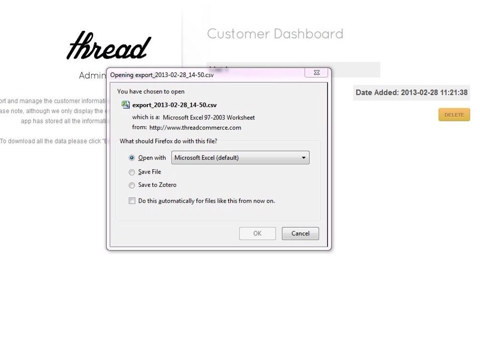 Either Save or Open in Excel.
