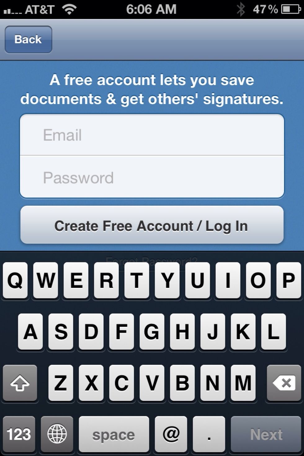 Email and password is all you need to enter.