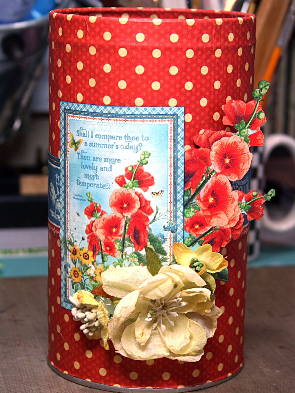 Embellish as desired with flowers.  You can spray the Petaloo flowers with Scotchgard to protect them from kitchen splatters.