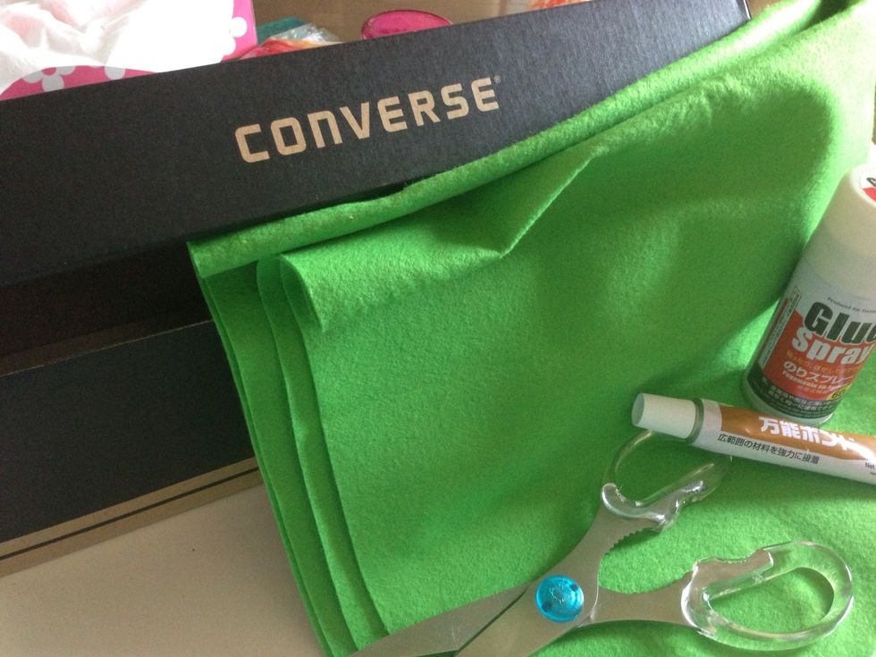 empty box, felt, scissors and felt or fabric glue u can also use glue gun I will use my converse box here