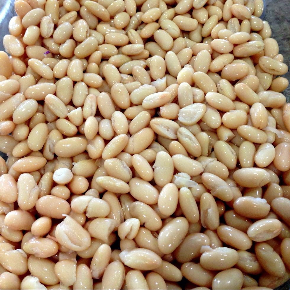 Empty Cannellini's into a strainer and rinse well. When excess water has drained, pour them in a 13x9 glass baking dish. Smooth them out a bit so they're semi level.