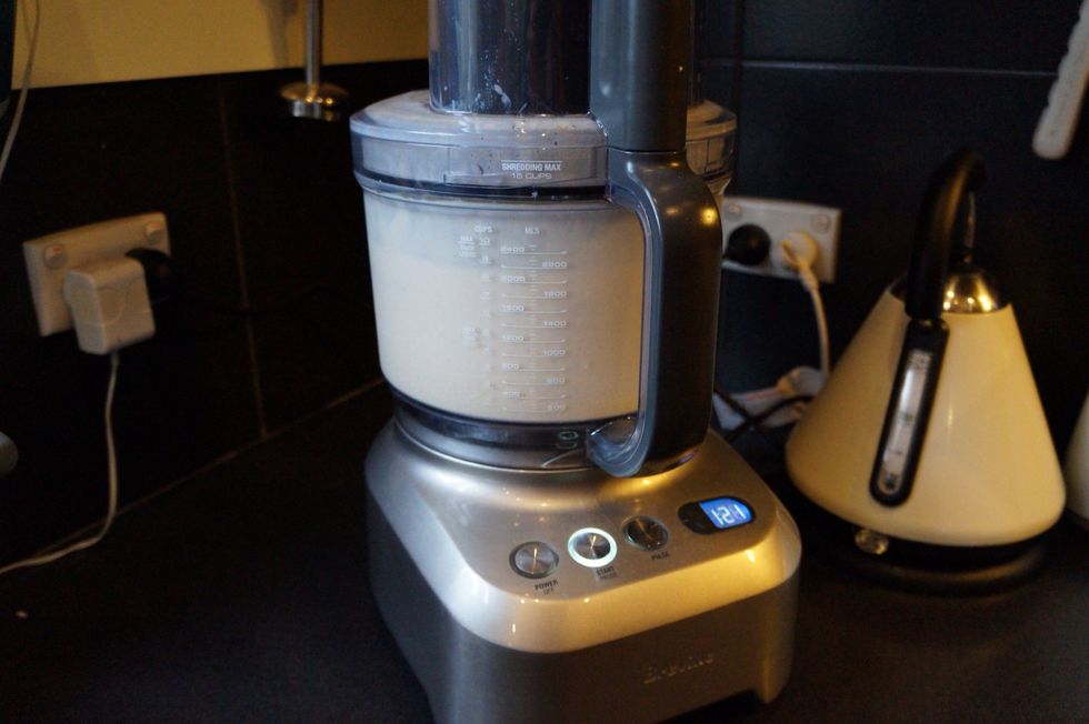 empty ingredients into a food processor/ mixer and wiz until the consistency is smooth but thick