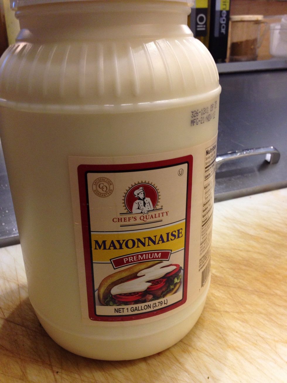 Empty two quarts of mayo into container.