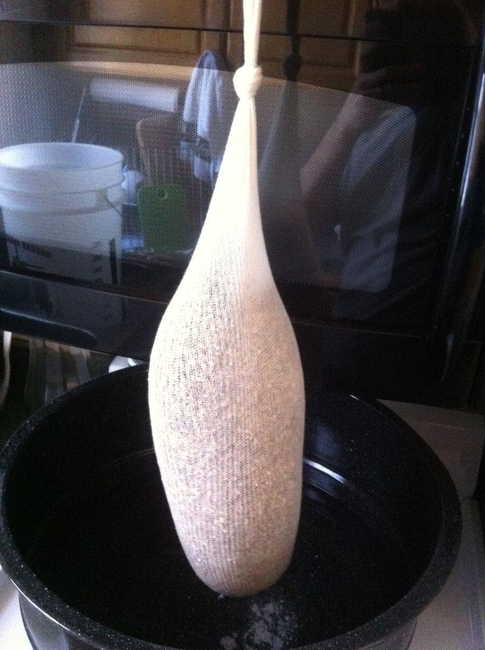 empty your grains into said cheese cloth. do NOT swing this around the room however tempting that might be. have some self control.