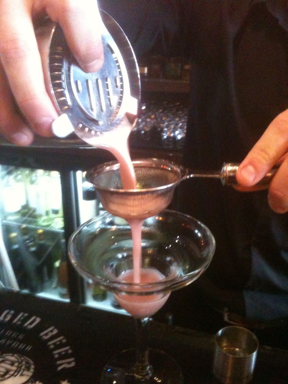 Empty your ice cold water from your martin glass and serve