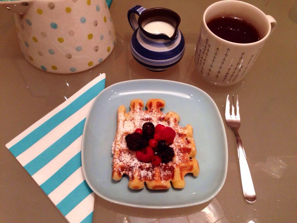 Enjoy dusted with icing sugar, fresh berries, marmelade, whipped cream or whatever else you prefer.