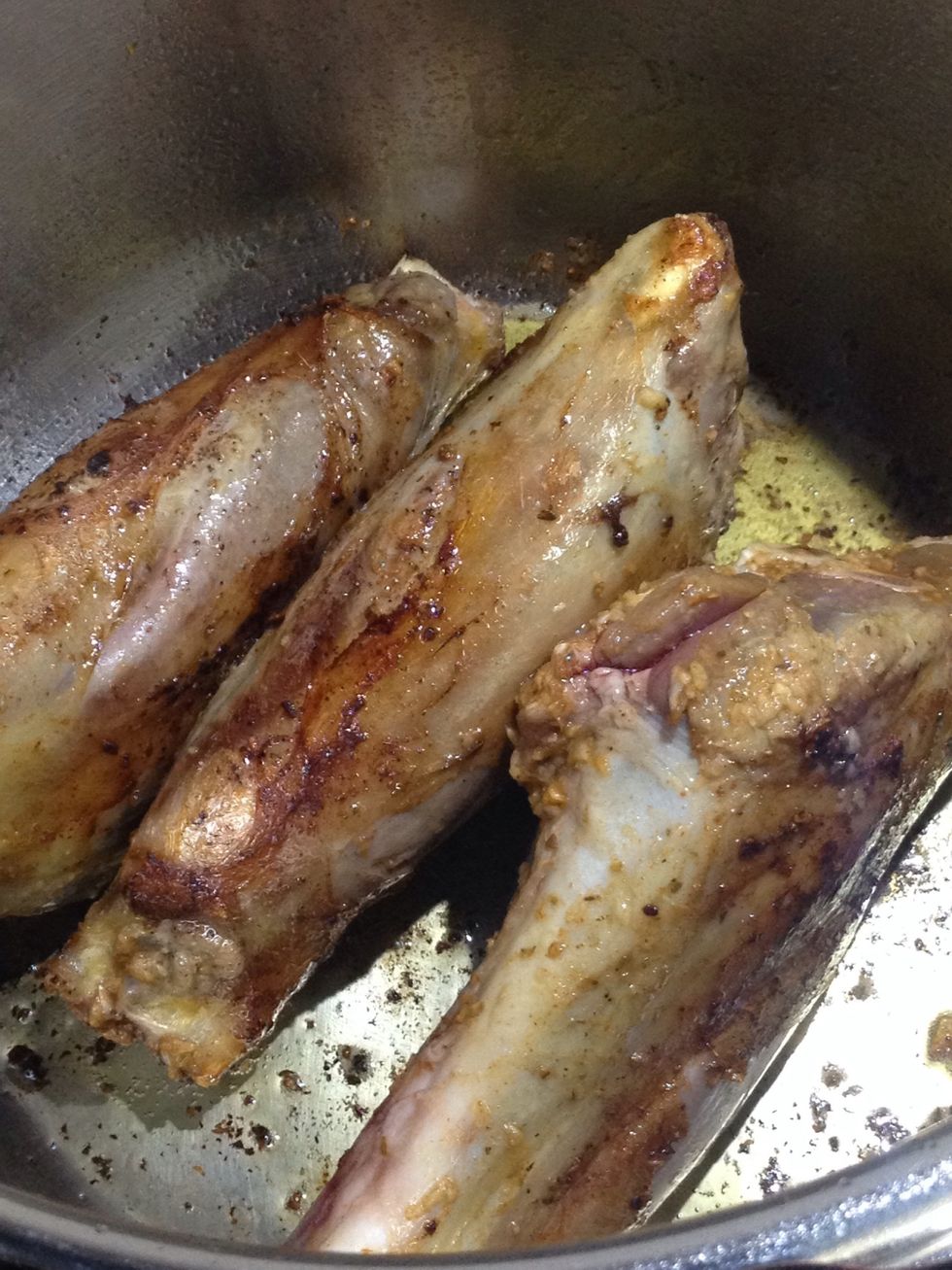 Ensure all sides get browned. It can be done by propping against each other.