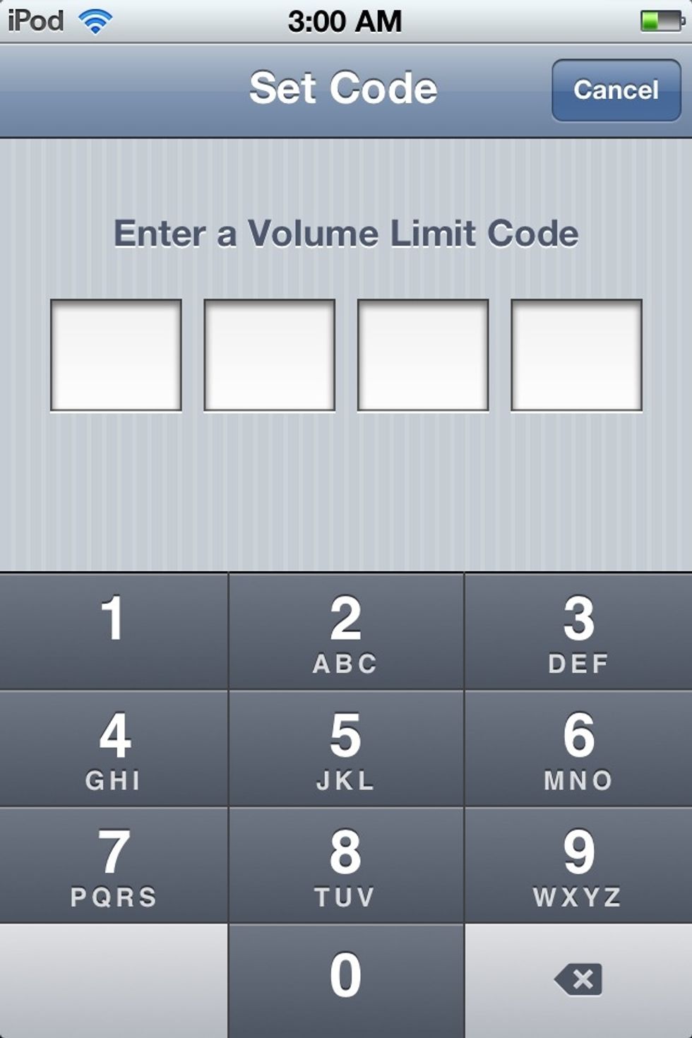Enter a four letter code.