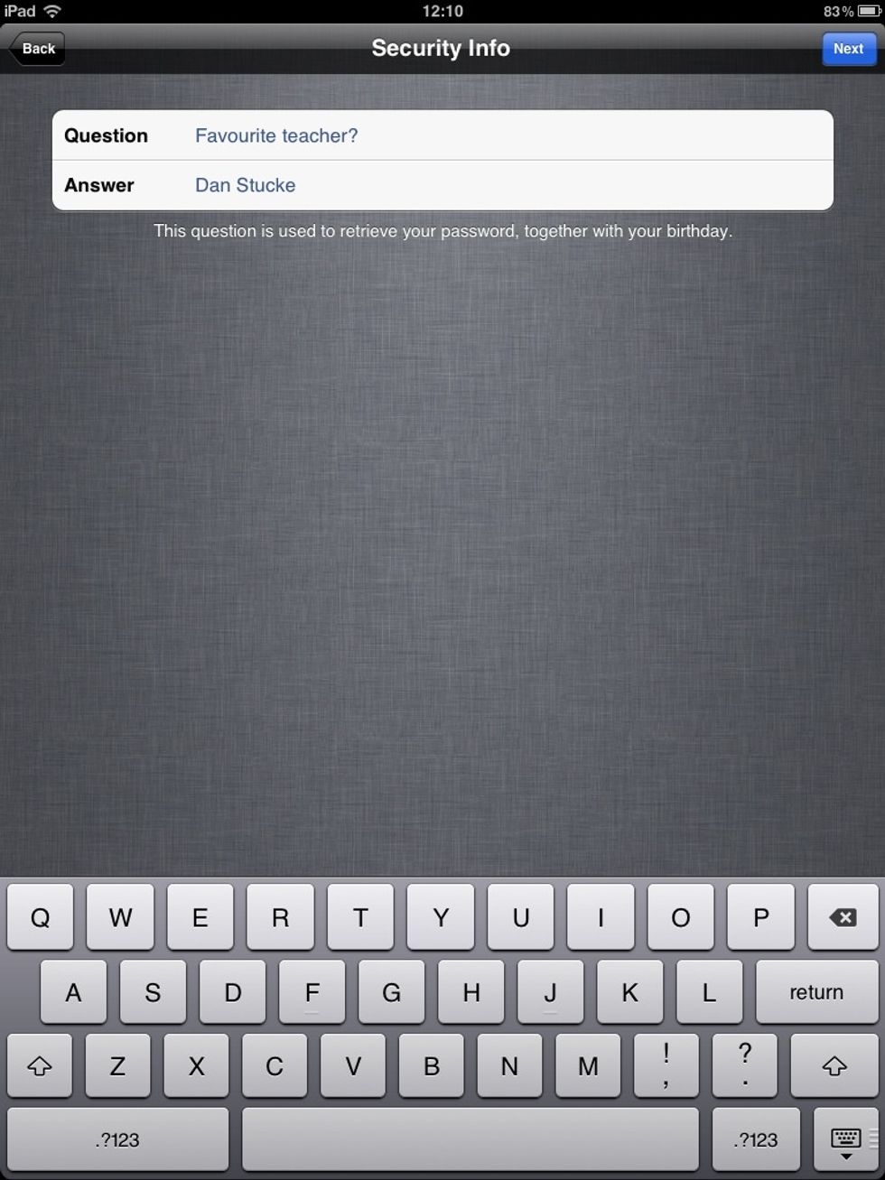 Enter a security question