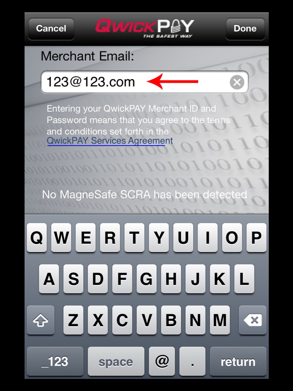 Enter any email for testing. No emails will be sent. We recommend 123@123.com
