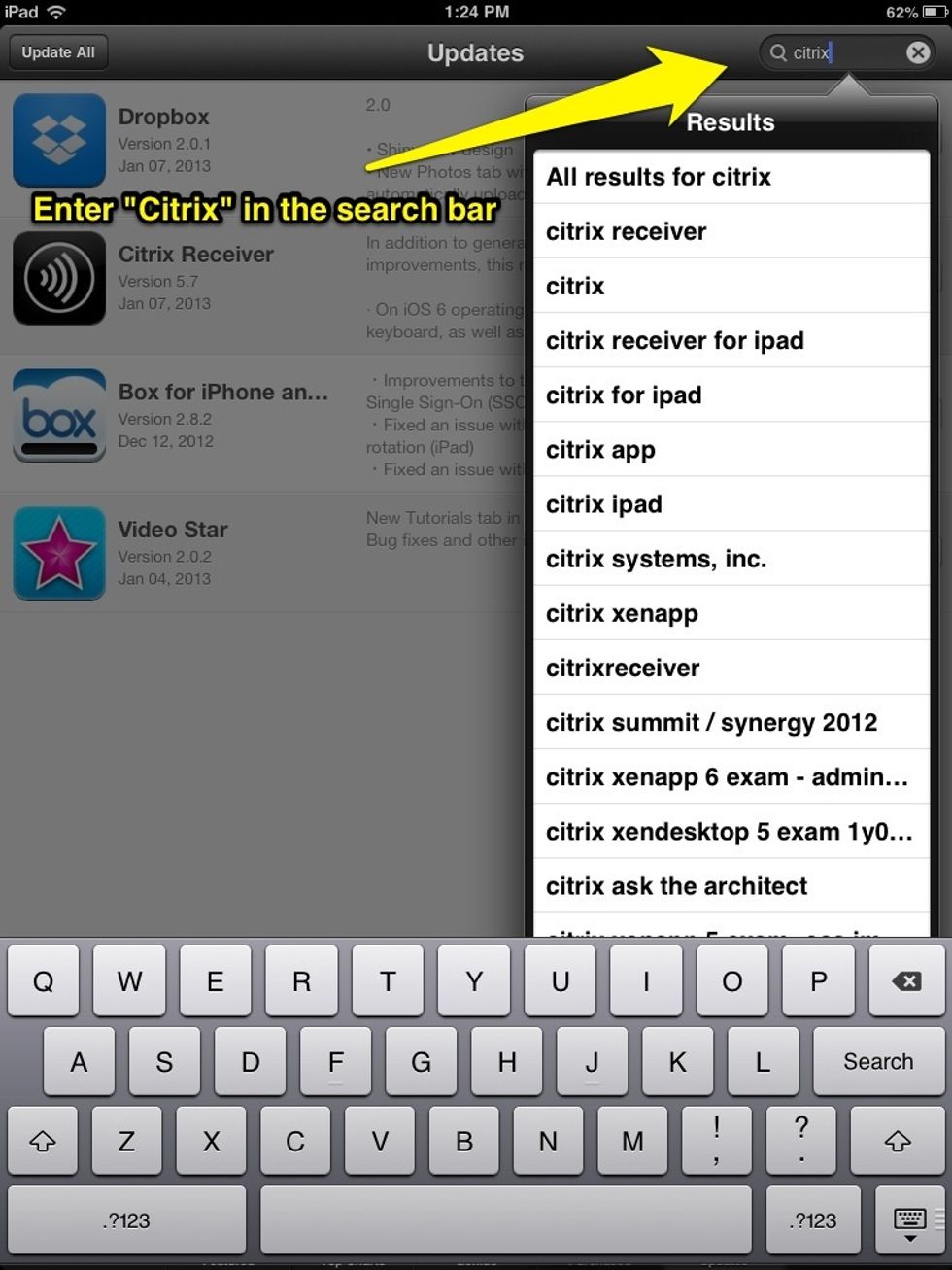 Enter "Citrix" in the search bar to search for the Citrix app.