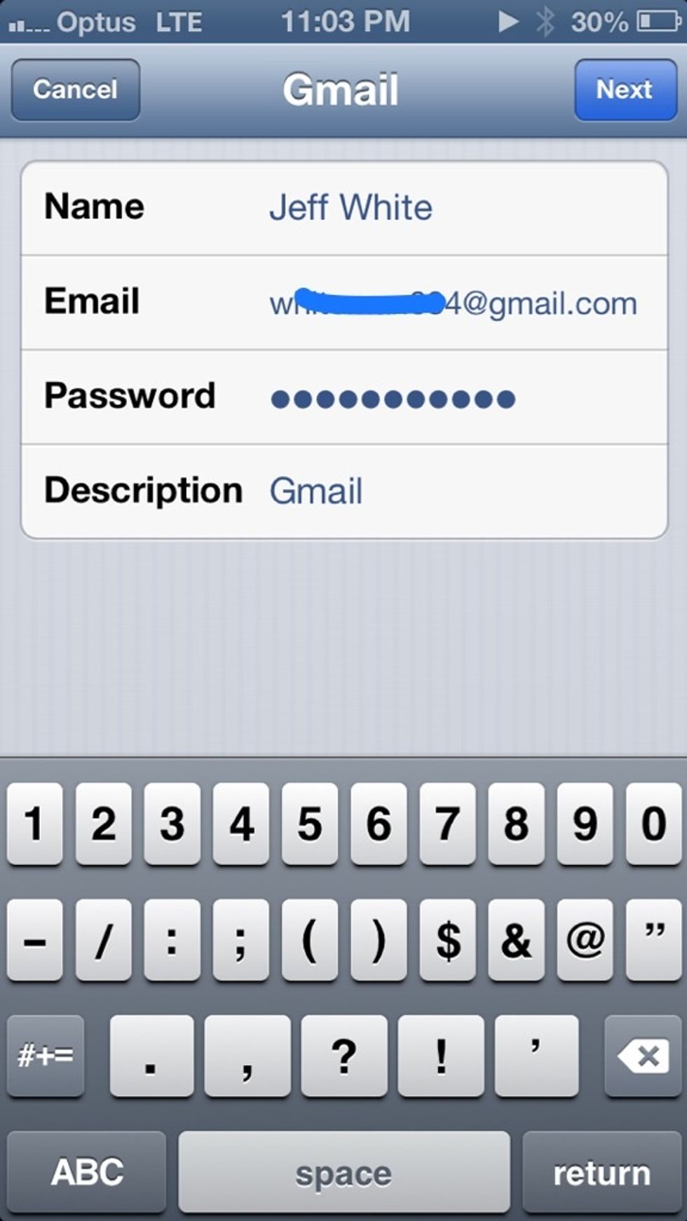 Enter in your name, email address, password and the Gmail account this email represents.