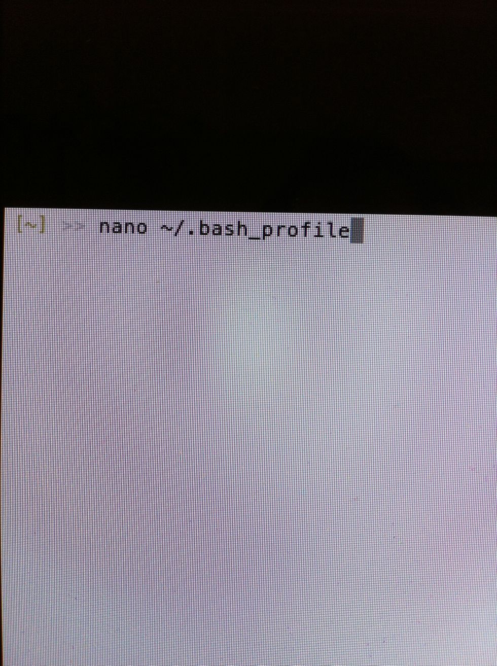 Enter 'nano ~/.bash_profile' without quotes. This will bring up the contents of the file .bash_profile or open a new file with that name if it doesn't exist.
