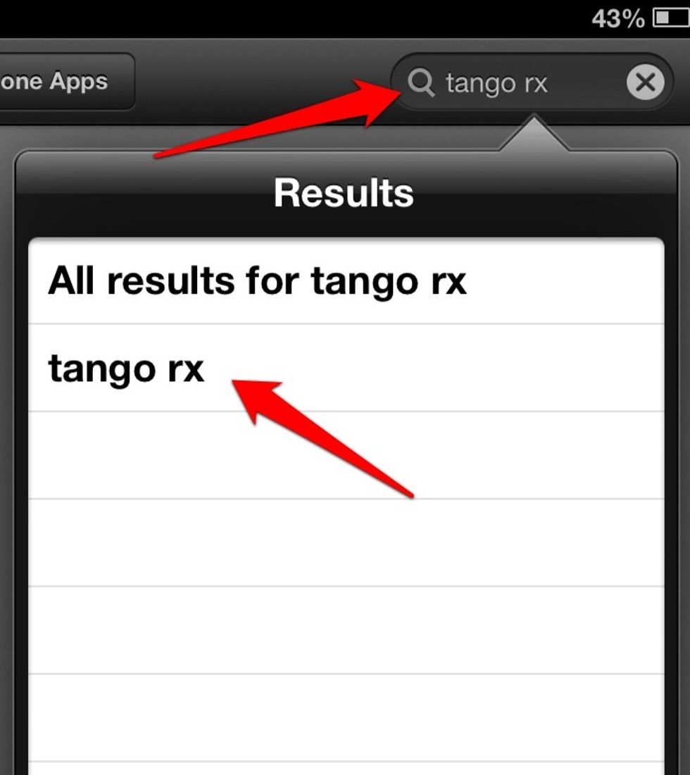 Enter "Tango Rx" in the field, then tap "Search" on your keyboard