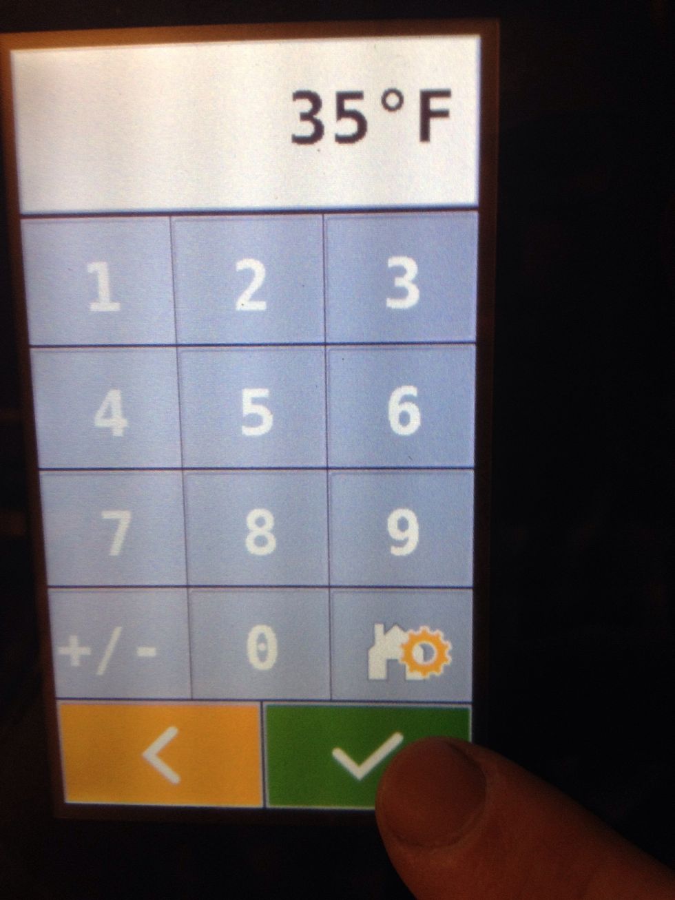 Enter the desired hold temperature and press the check mark.