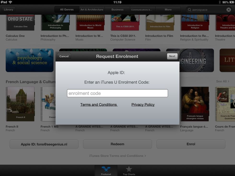 Enter the enrolment code. Case doesn't matter but you have to put in the dashes. Now tap 'Next'.